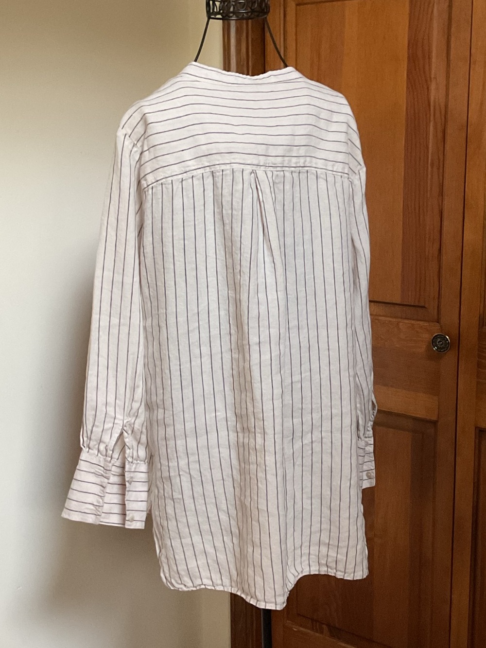 Marks & Spencer Women’s 100% Linen Striped Beige Blouse Top Size 14 - Picture 3 of 5